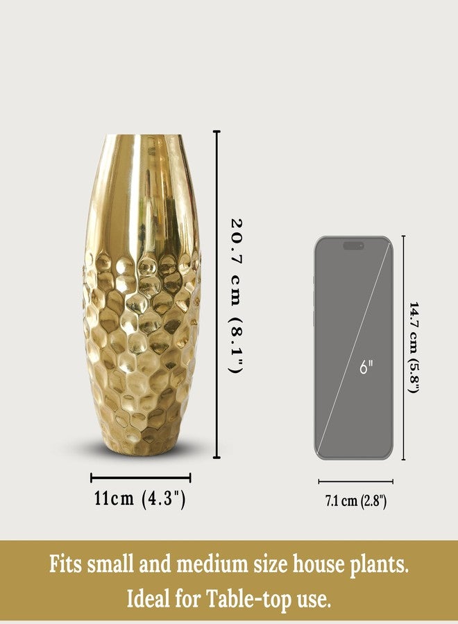 Behoma Metal Hammered Vase for Home Decor Decoratives for Indoor Living Room | Best Gift for Birthday Anniversary Valentine's Day |Golden Half Hammered Oblong Shape 1 Large Pcs (Flower not Included) - Image 5